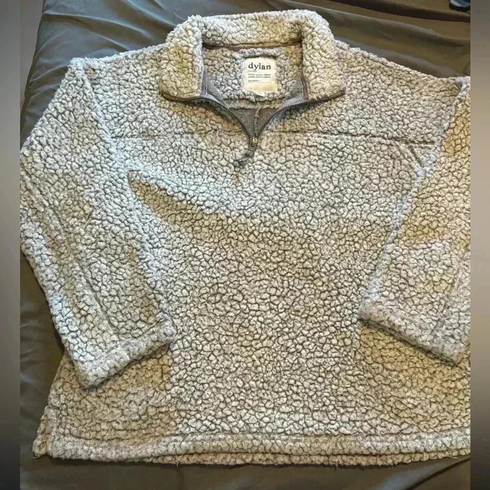 Dylan by True Grit Grey Sherpa Quarter Zip Pullover Fleece Sweater‎ Womens XL